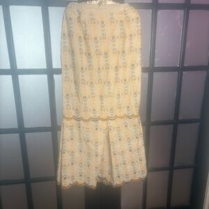 Cream Embroidered Boho Midi Skirt Gold Detail Cottagecore